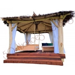 gazebo en robinier avec sa terrasse et mobilier intégré